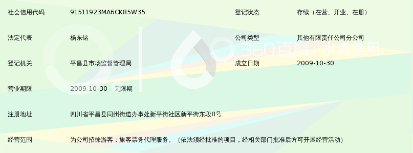 巴中市新宇旅行社有限责任公司平昌服务网点